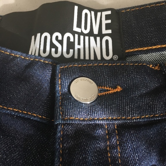 Love Moschino Guitar Embroidered Festival Dark Denim Shorts - Picture 4 of 7